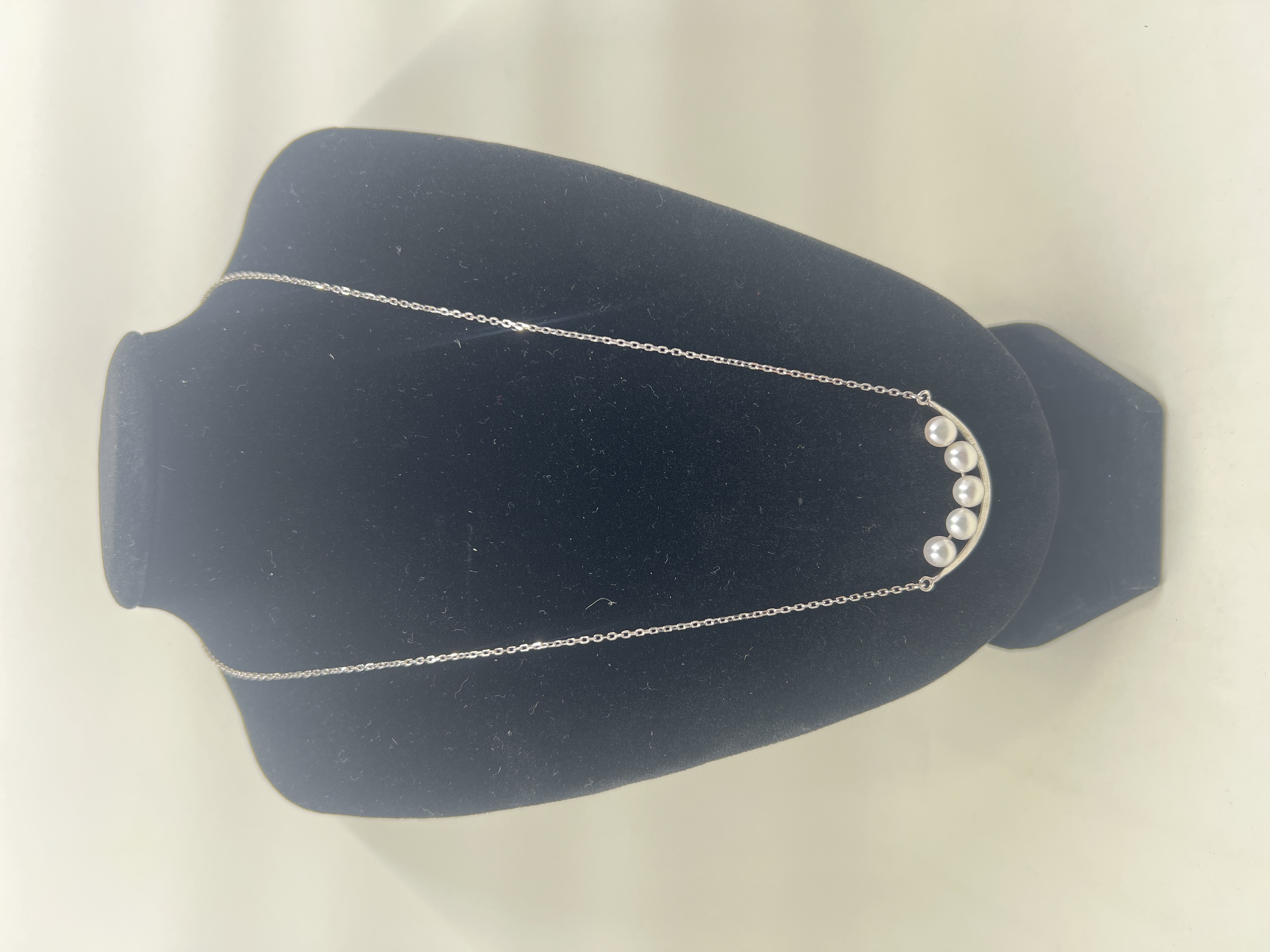 Sterling Cultured Pearl Curved Bar Necklace