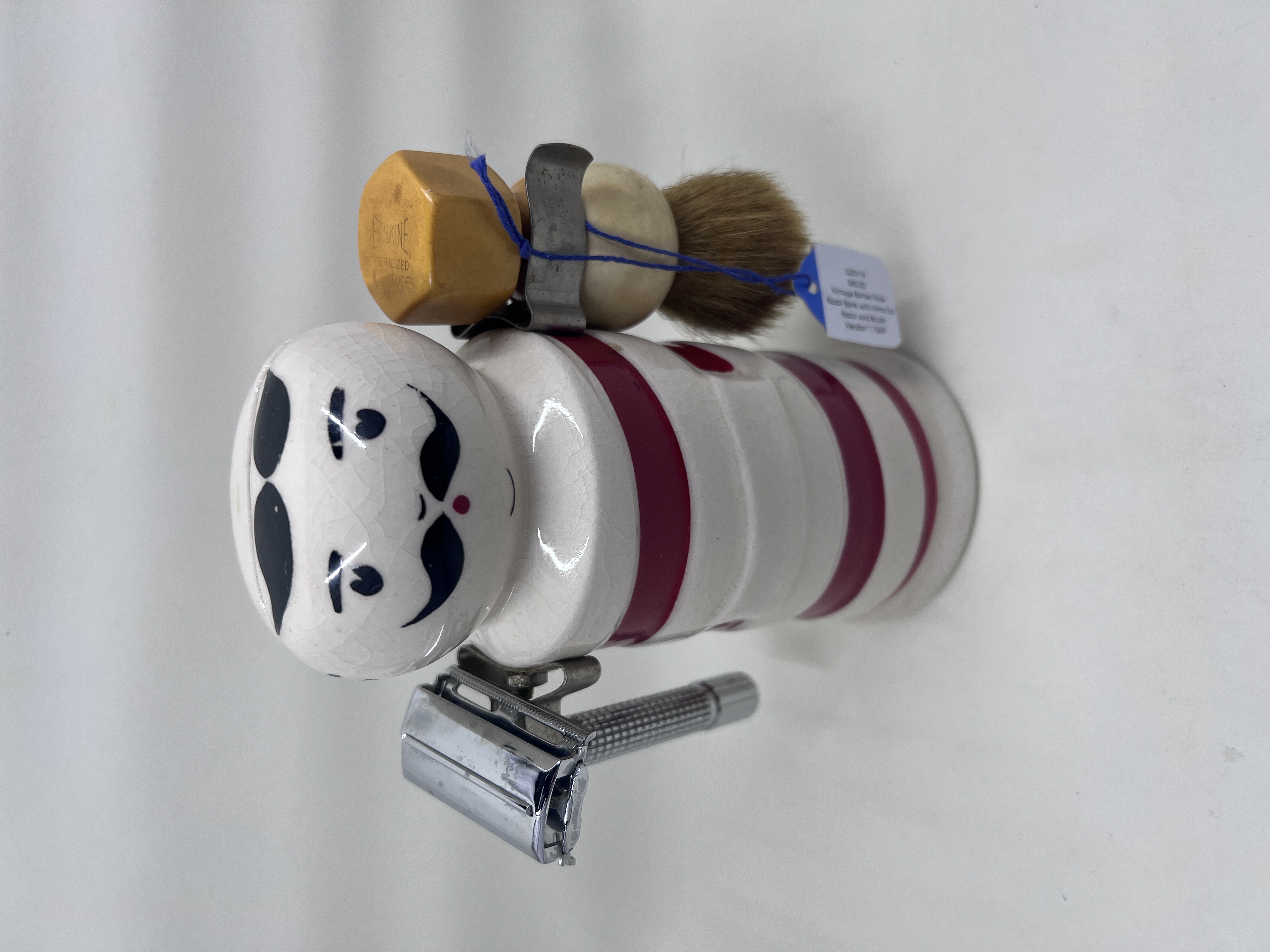 Vintage Barber Pole Razor Bank with Storage Arms