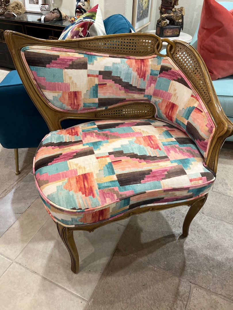 2 Armchairs Wavy Curved Frame Cane Accent AS IS Multicolor Uph