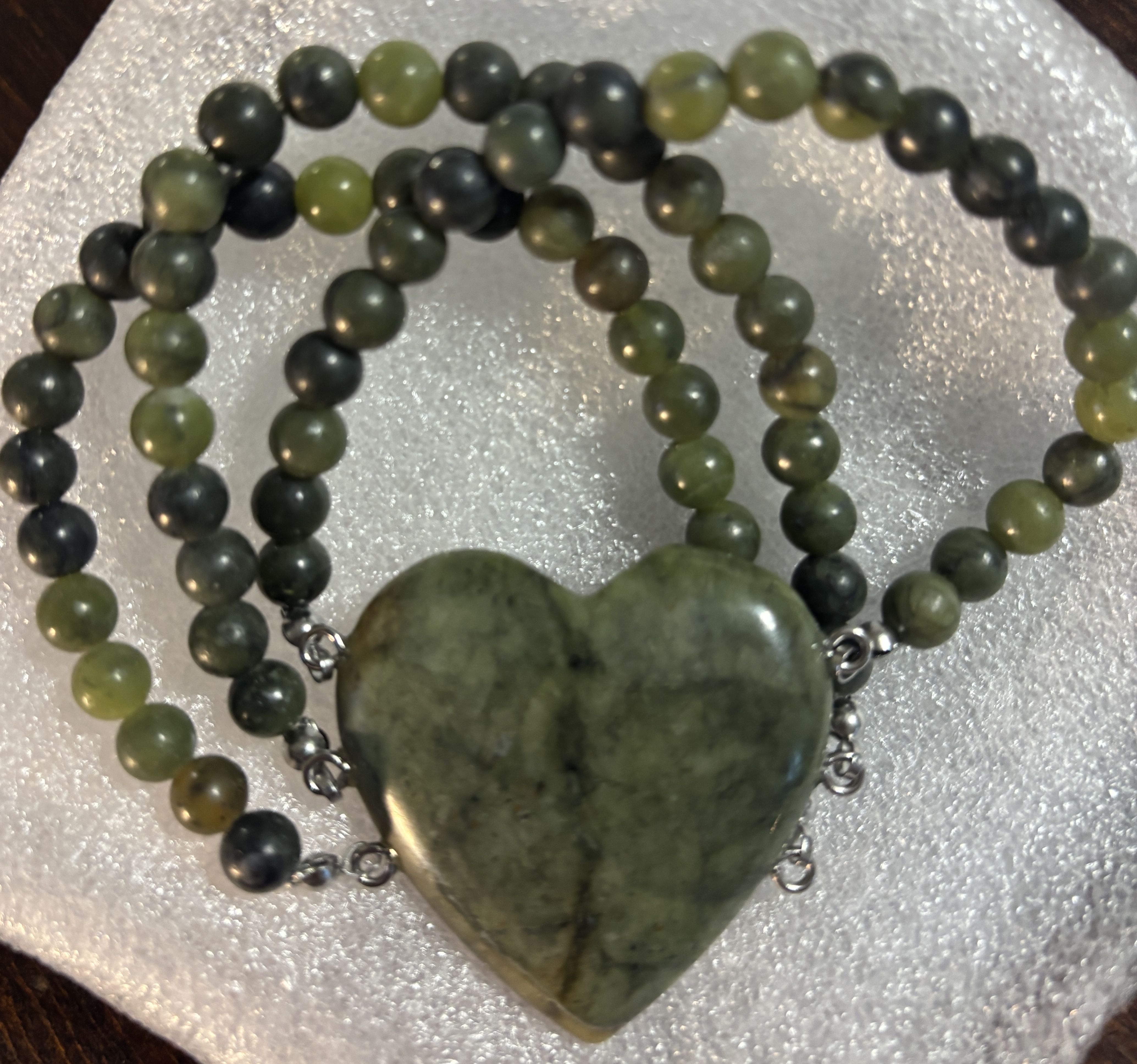 Connemara marble Large Heart beaded Sterling bracelet.