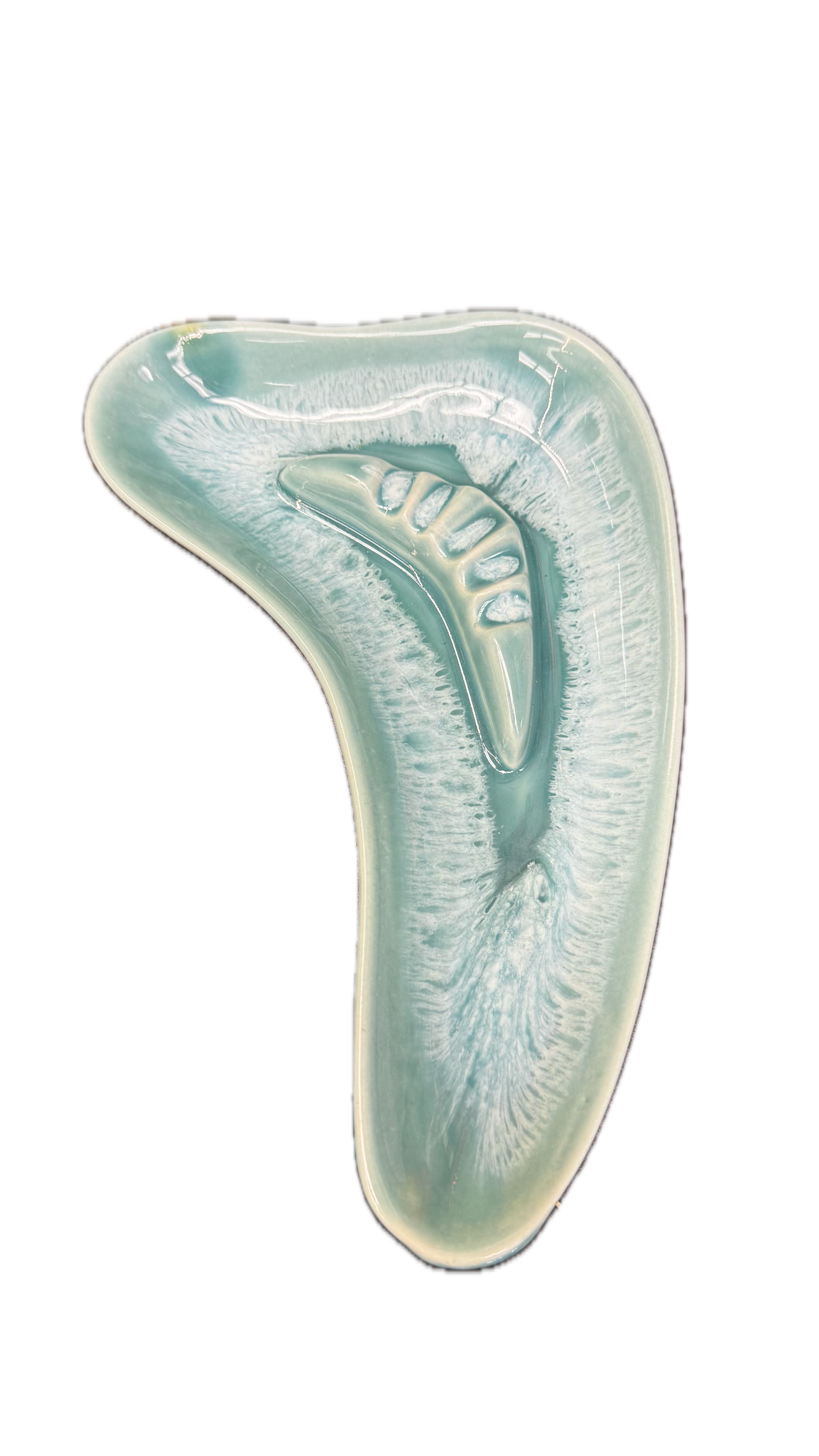 MCM Ceramic turquoise-glazed boomerang shaped