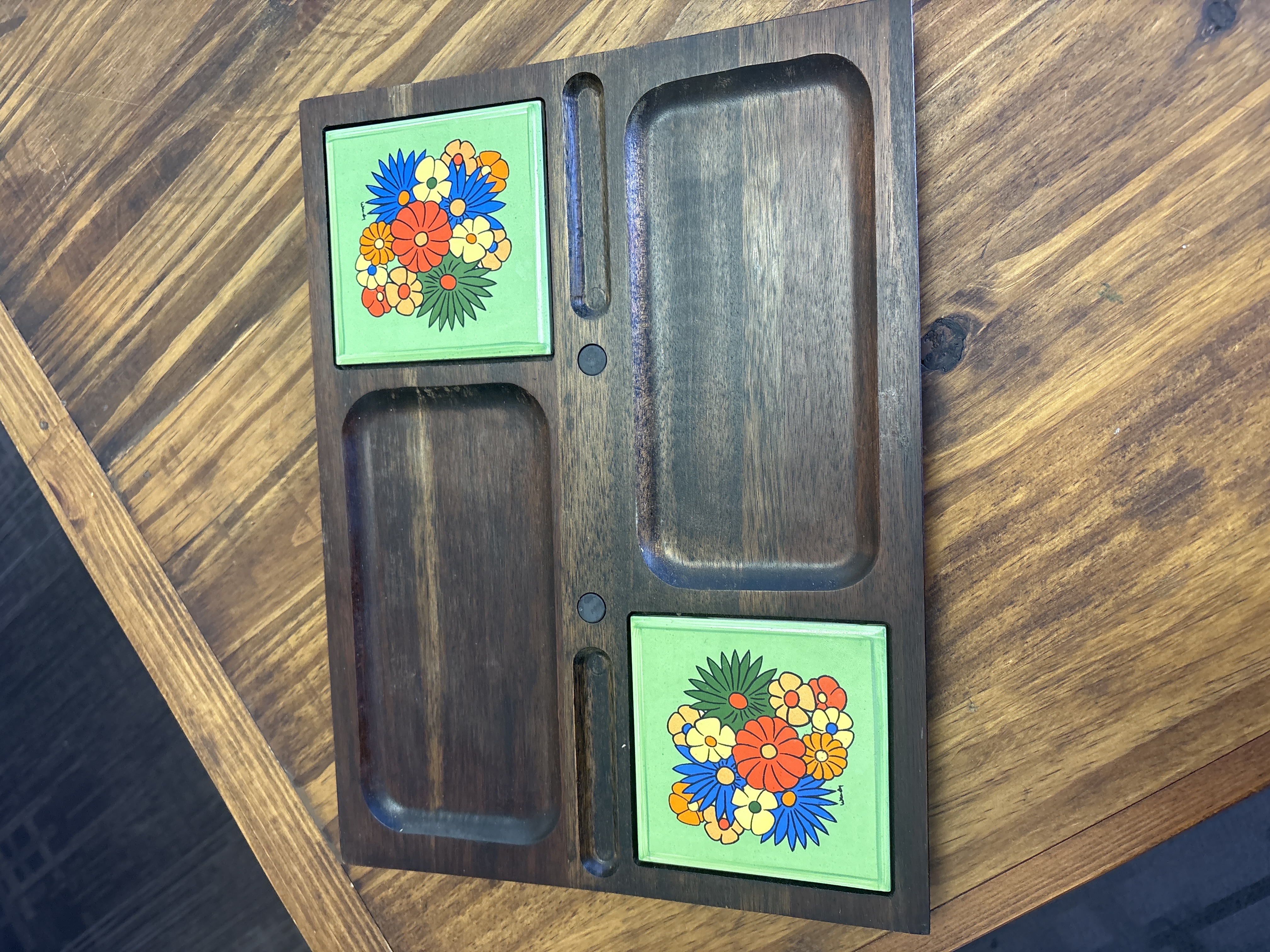 Vintage Imperial Japan Floral Wood Tray