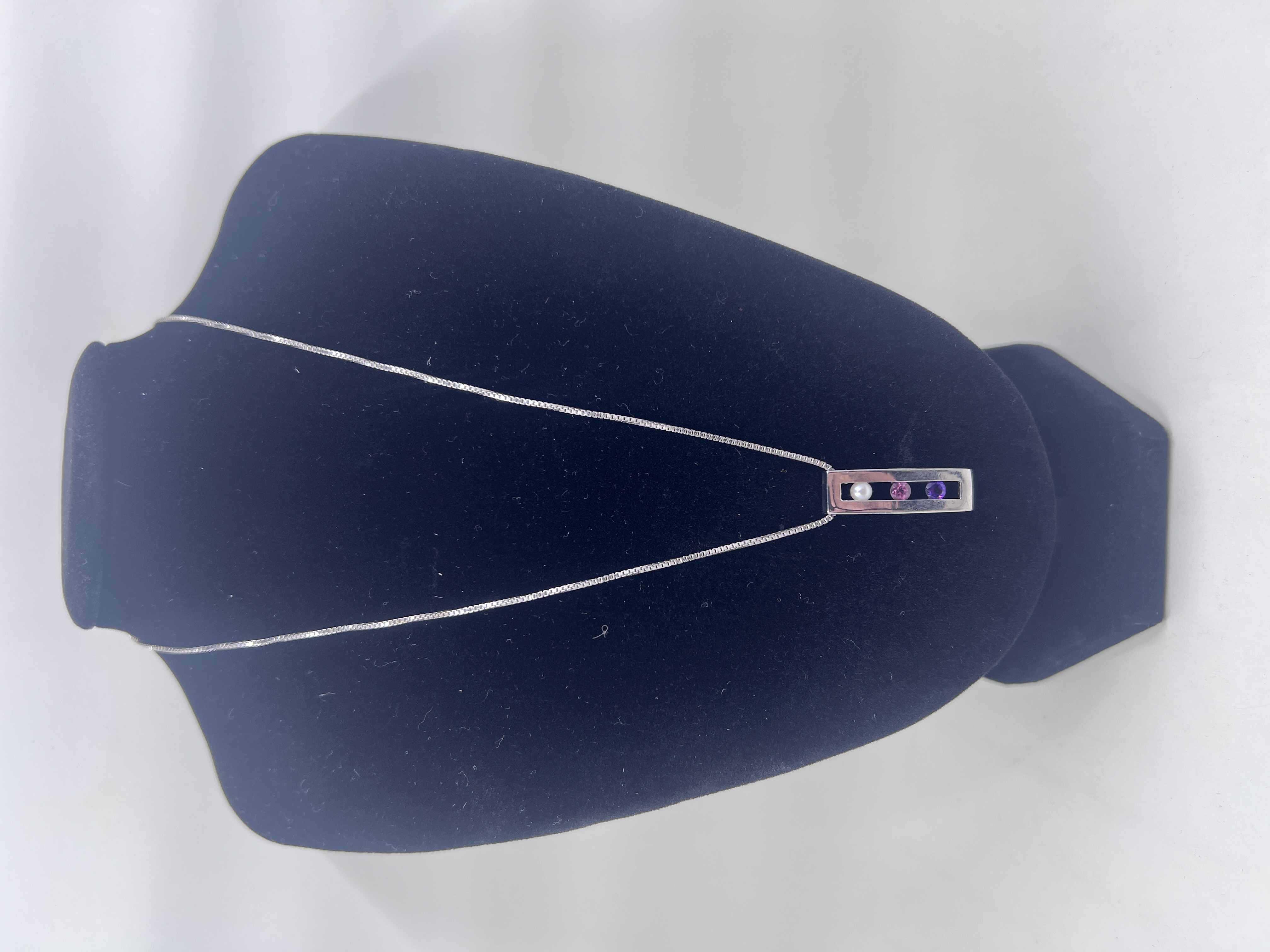 Sterling Silver Modernist Gemstone Bar Pendant with Chain