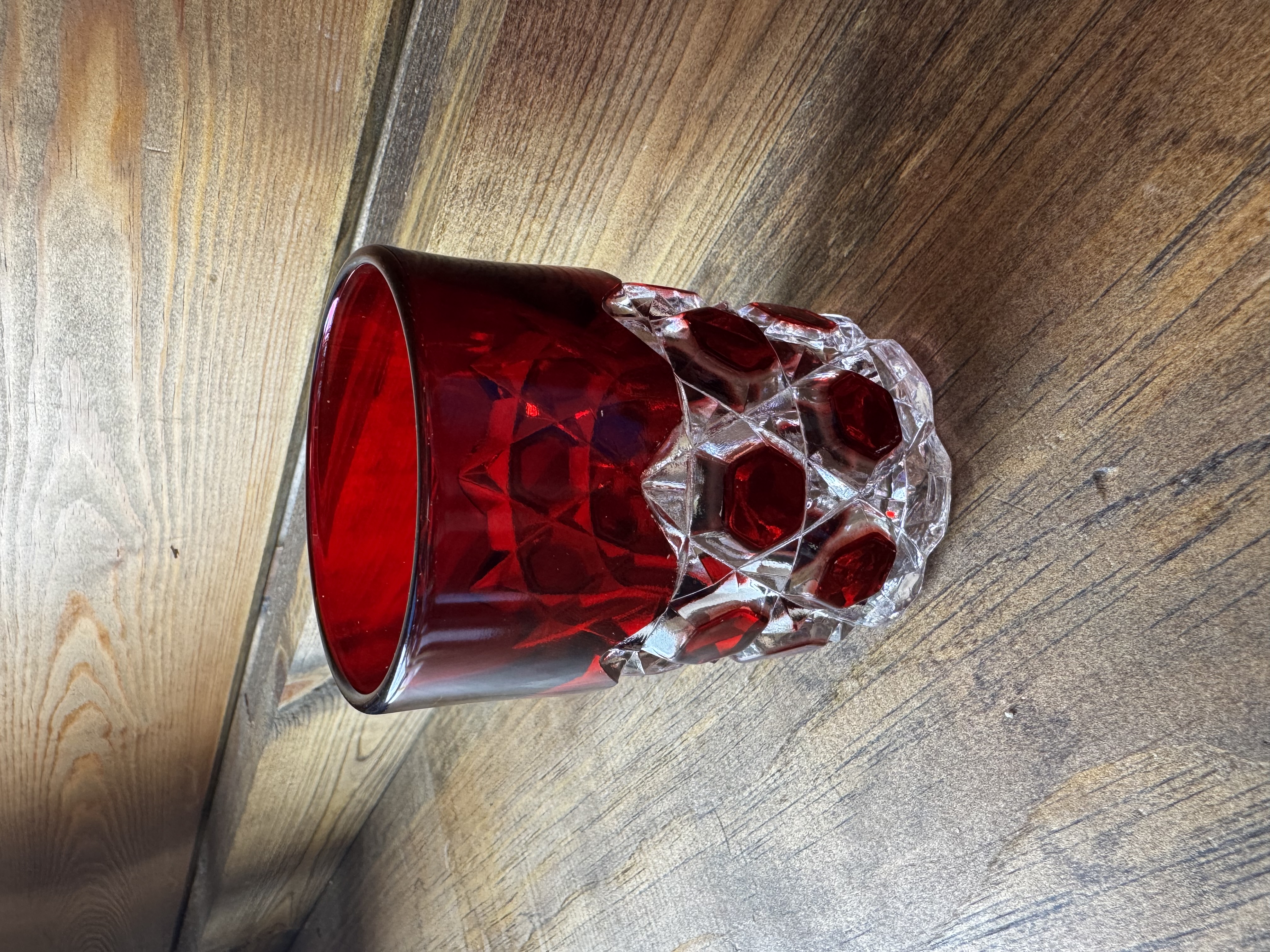 'Red Block' pattern Ruby-stained pressed glass