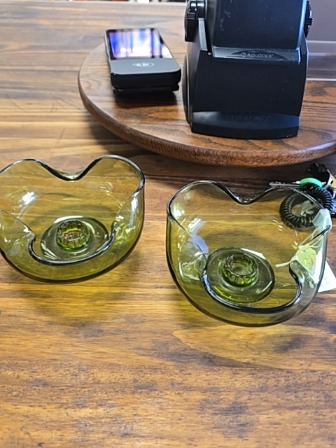mid-century olive green glass candle holders