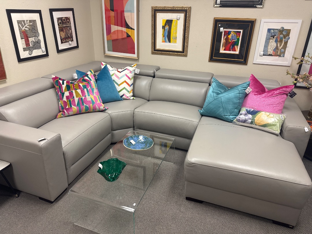 4Pc Sectional Sofa Macys Electric Cords Included Lt Gray Leather