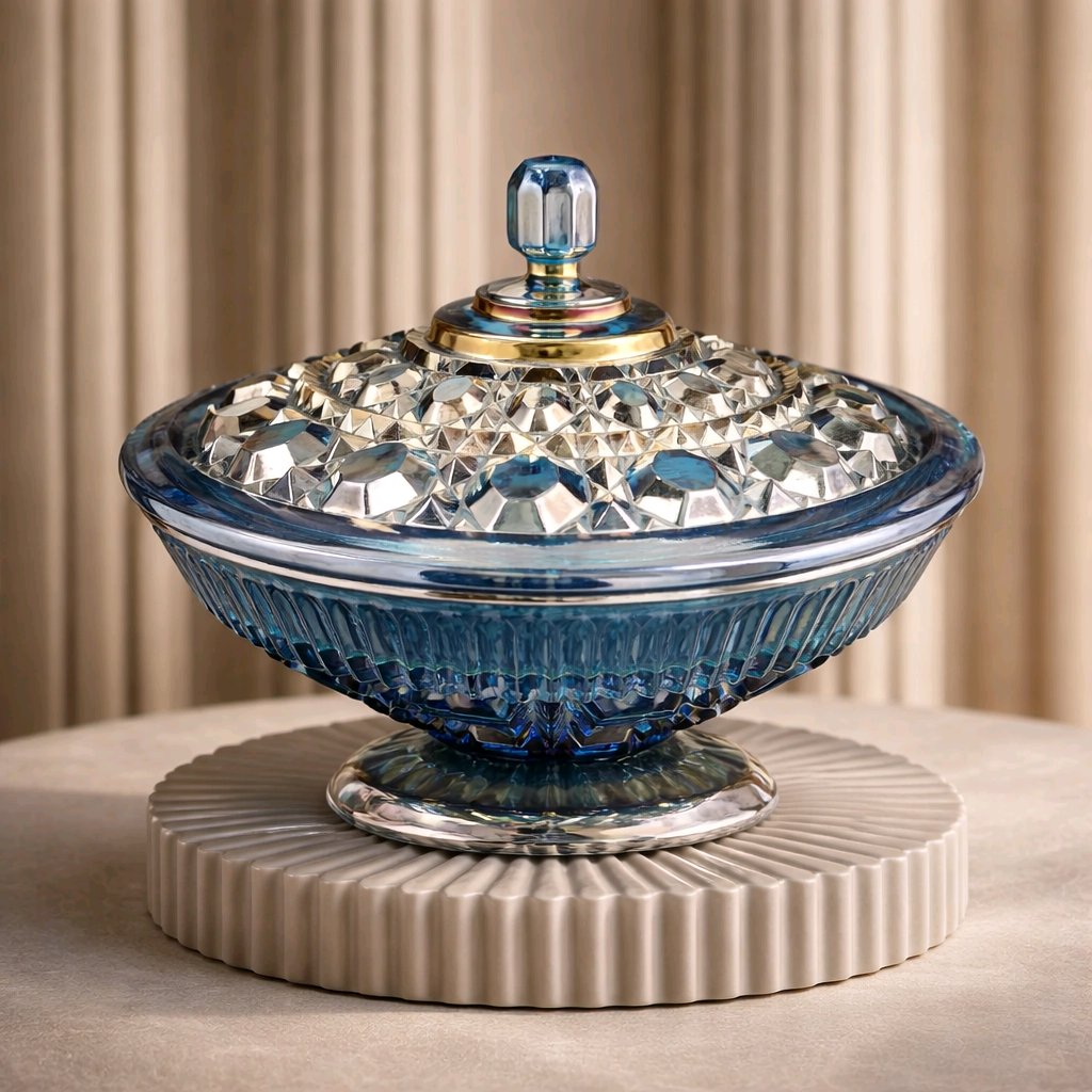 Indiana Glass blue Carnival candy dish with lid