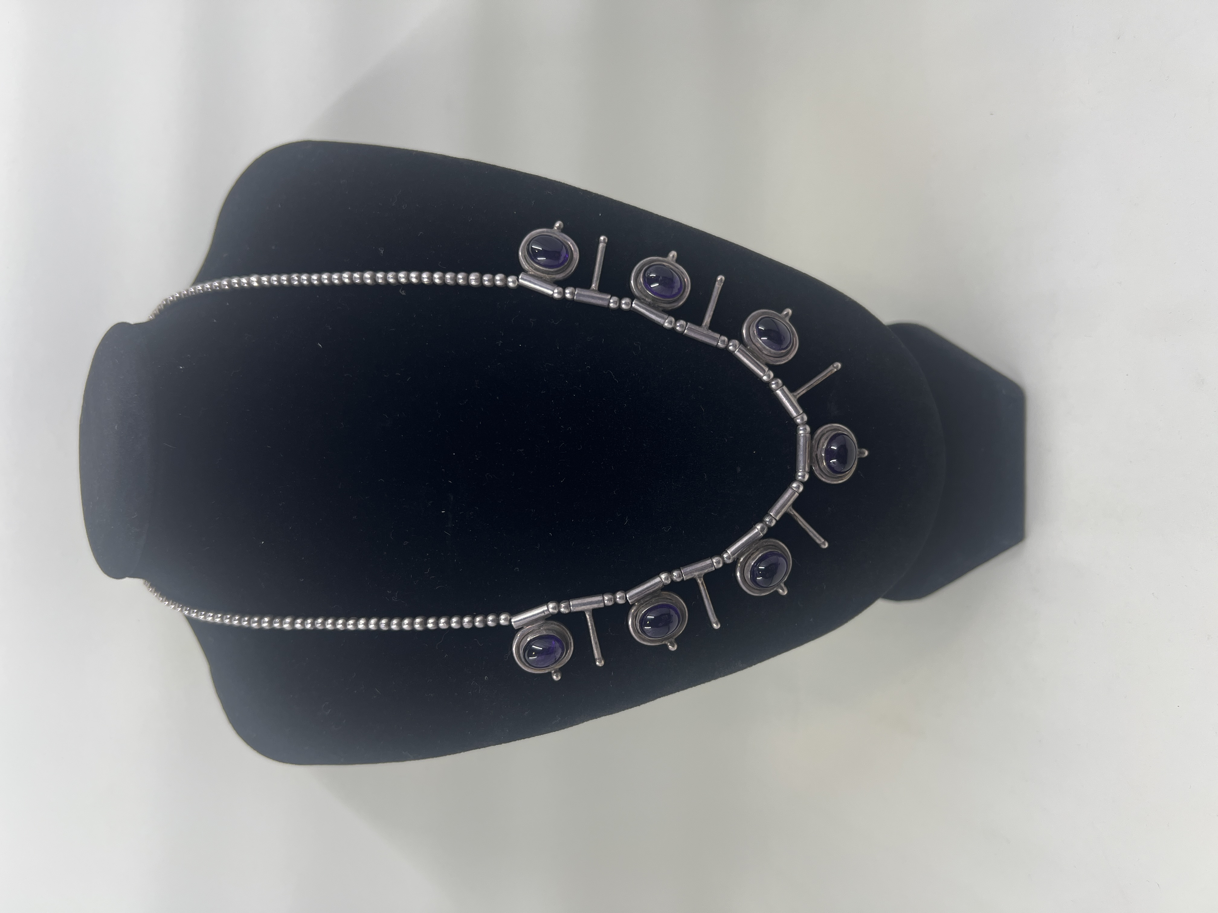 Vintage Sterling Silver Modernist Amethyst Necklace